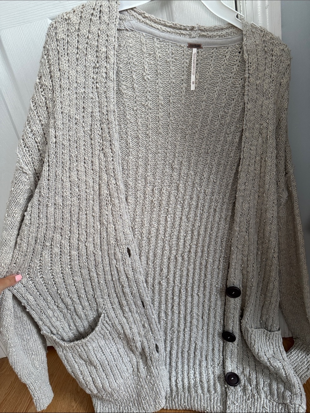 Free People Beige Knit Button-Front Cardigan